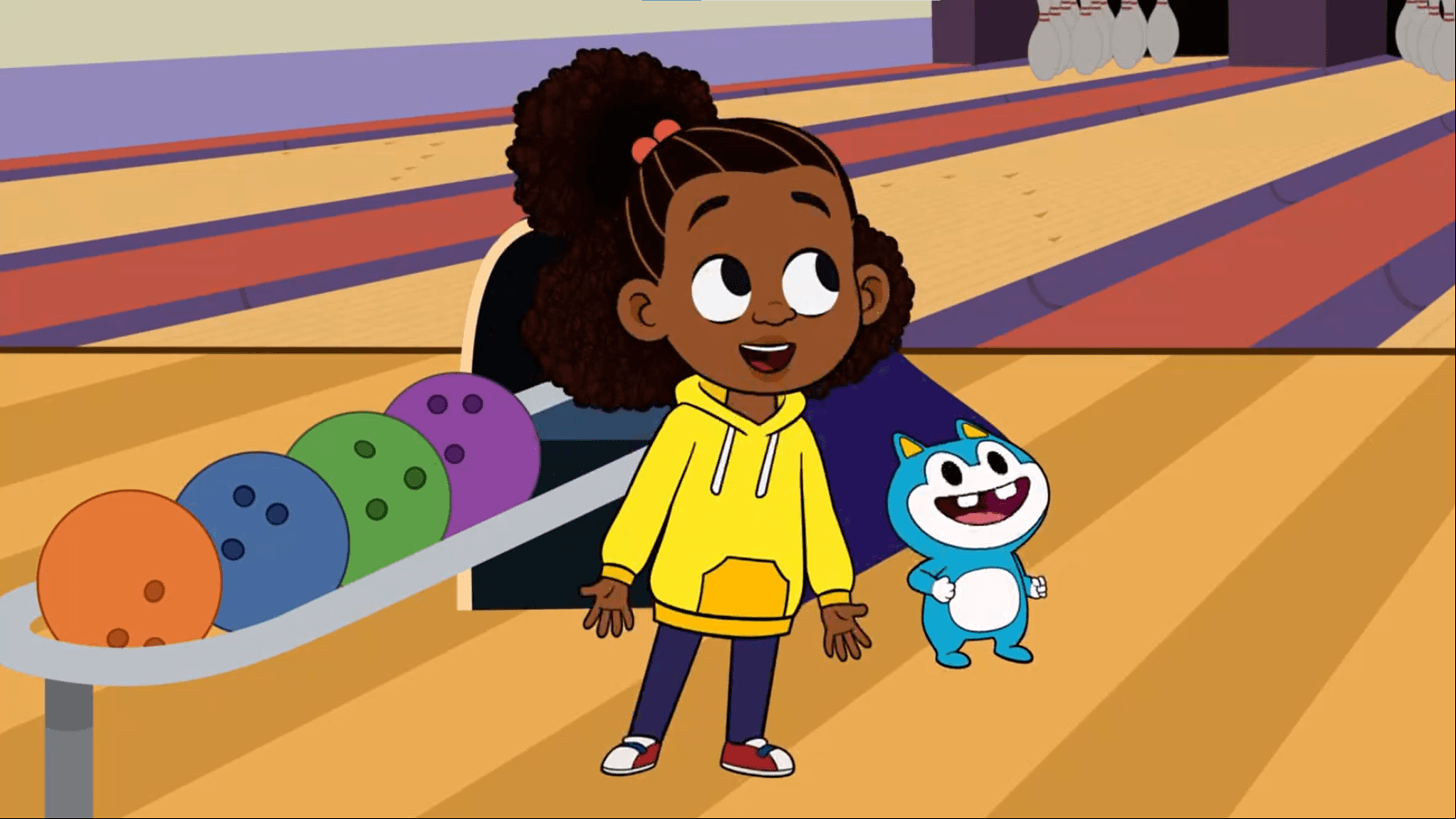 Lyla, Louis and Lydia go bowling where Lydia teaches Lyla how to bowl and they dance