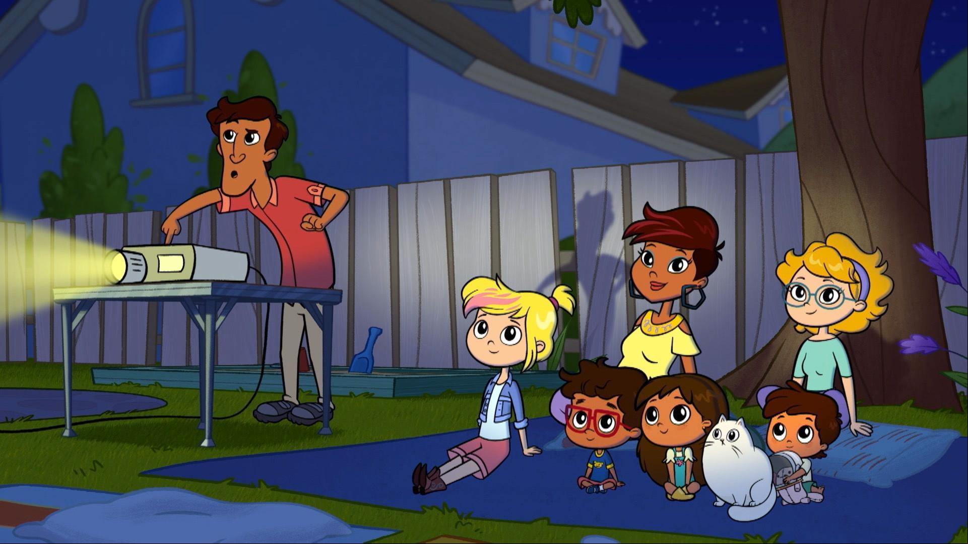 The Fuentes family has an outdoor movie night. / Rosie makes a seashell museum.