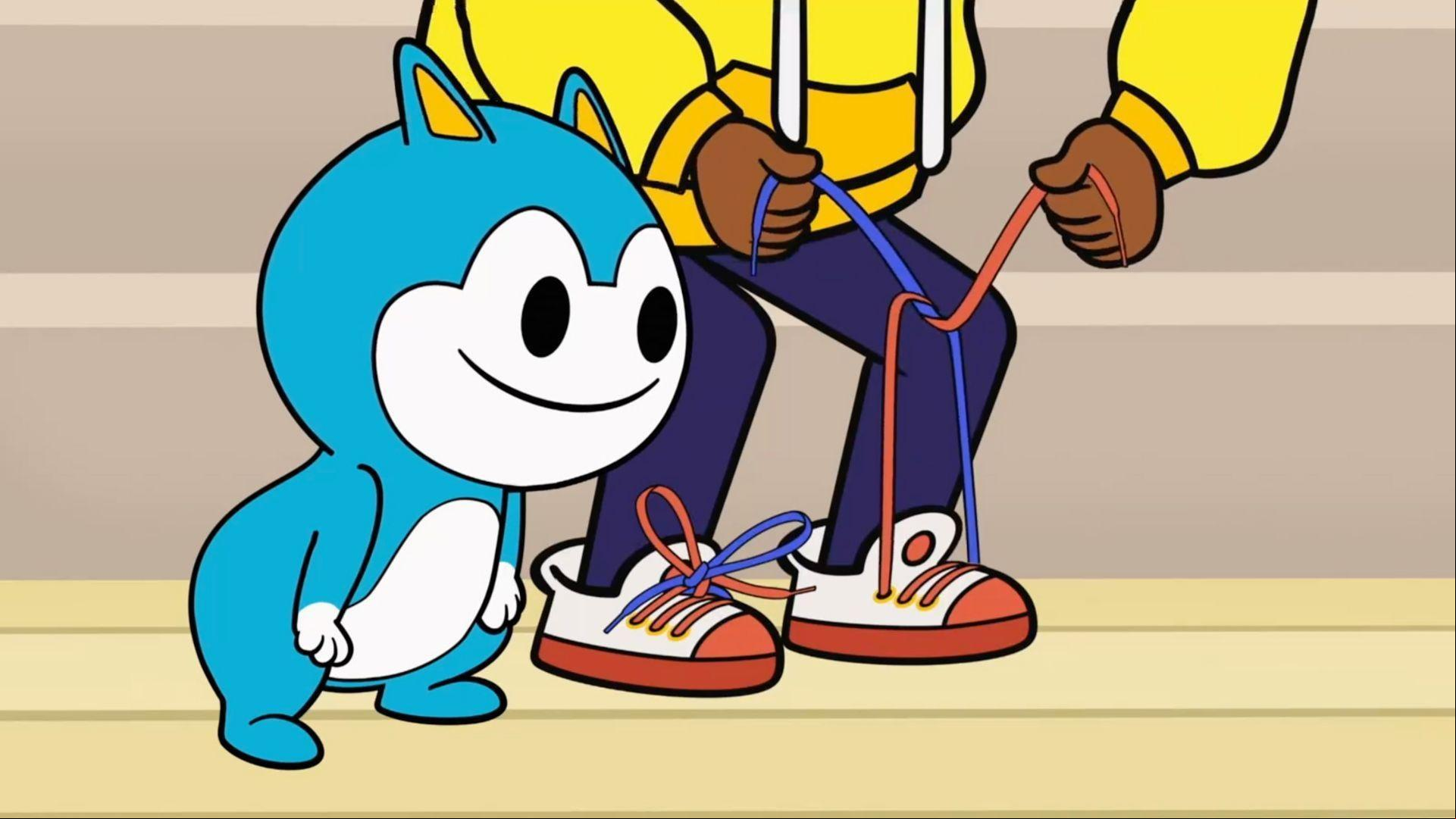 Lyla teaches Luke and Stu how to tie shoes.