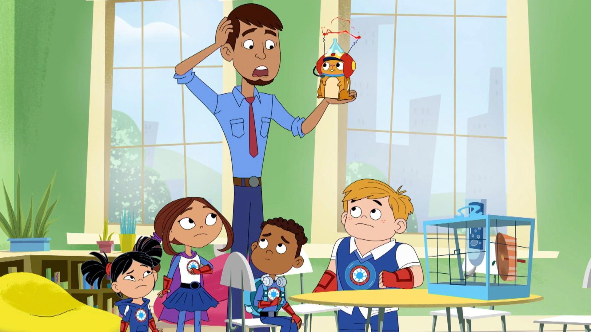 AJ builds a gadget for Fur Blur's squeaks. / Sparks' Crew wants to make a theme song.