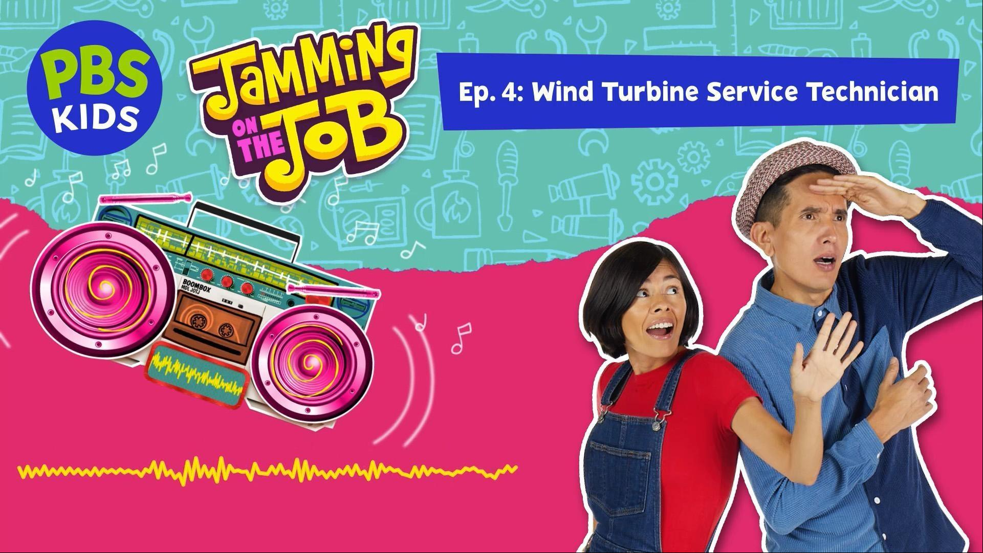 A Wind Turbine Service Technician teaches Christina and Andrés about wind energy.