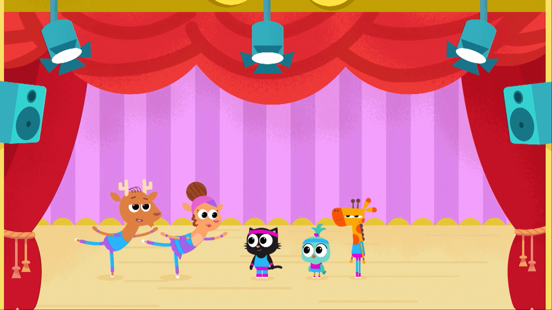 Eleanor and Mycroft, Milo, Lofty and Lark are transported to the stage of the Dance Theatre.
