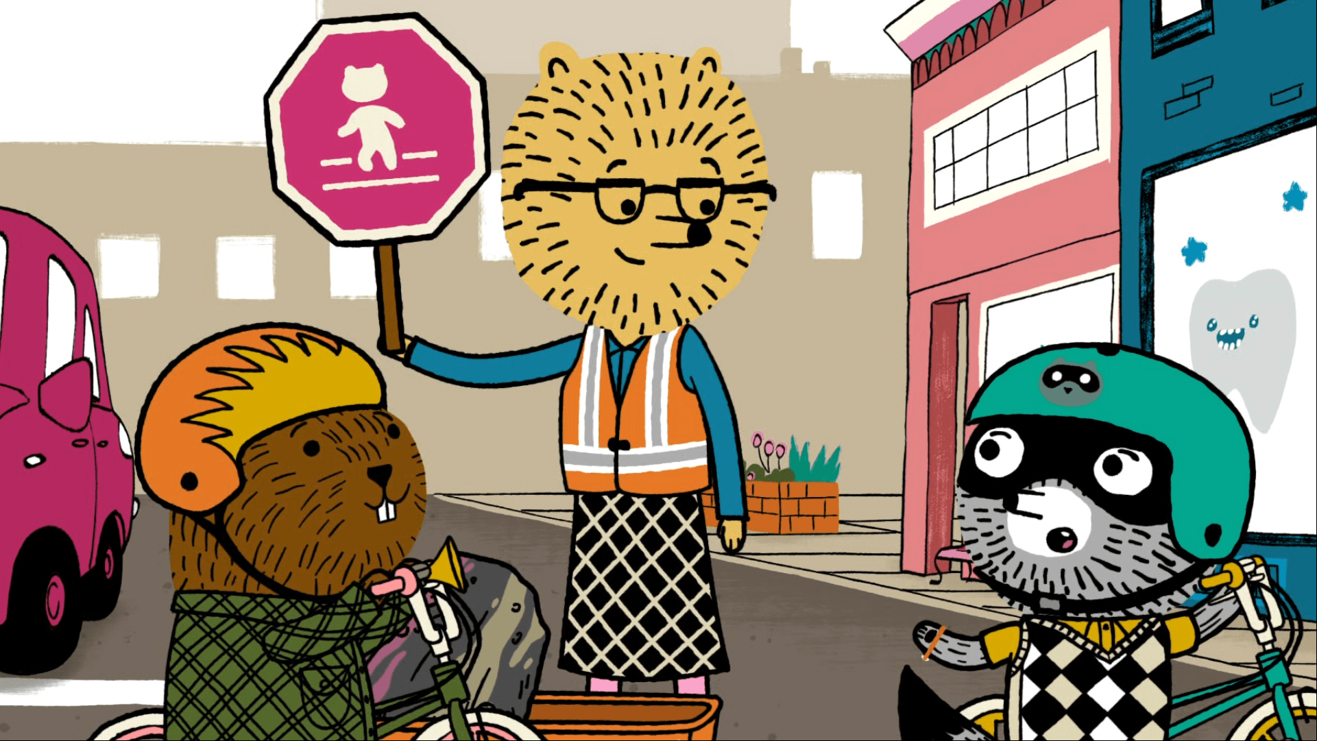 While sharing their gratitude, Carl and Sheldon cause a big Fuzzytown traffic jam.