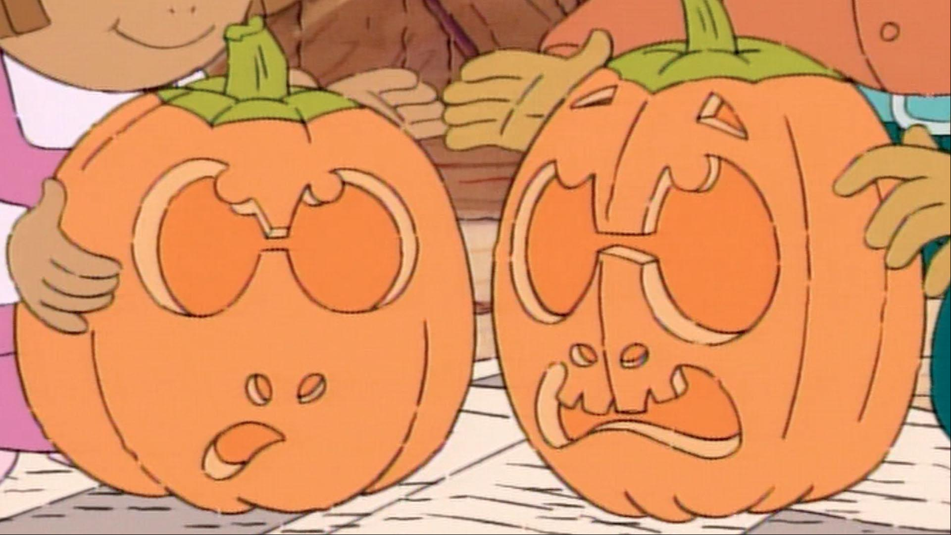 D.W. eats a green potato chip. / D.W.'s Mom tells everyone the green potato chip tale.