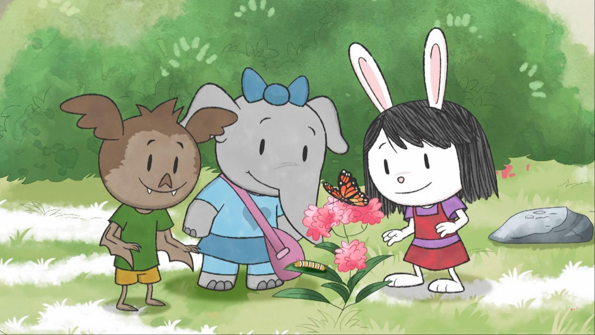 The kids have never seen a baby butterfly./Elinor and friend put on a circus.