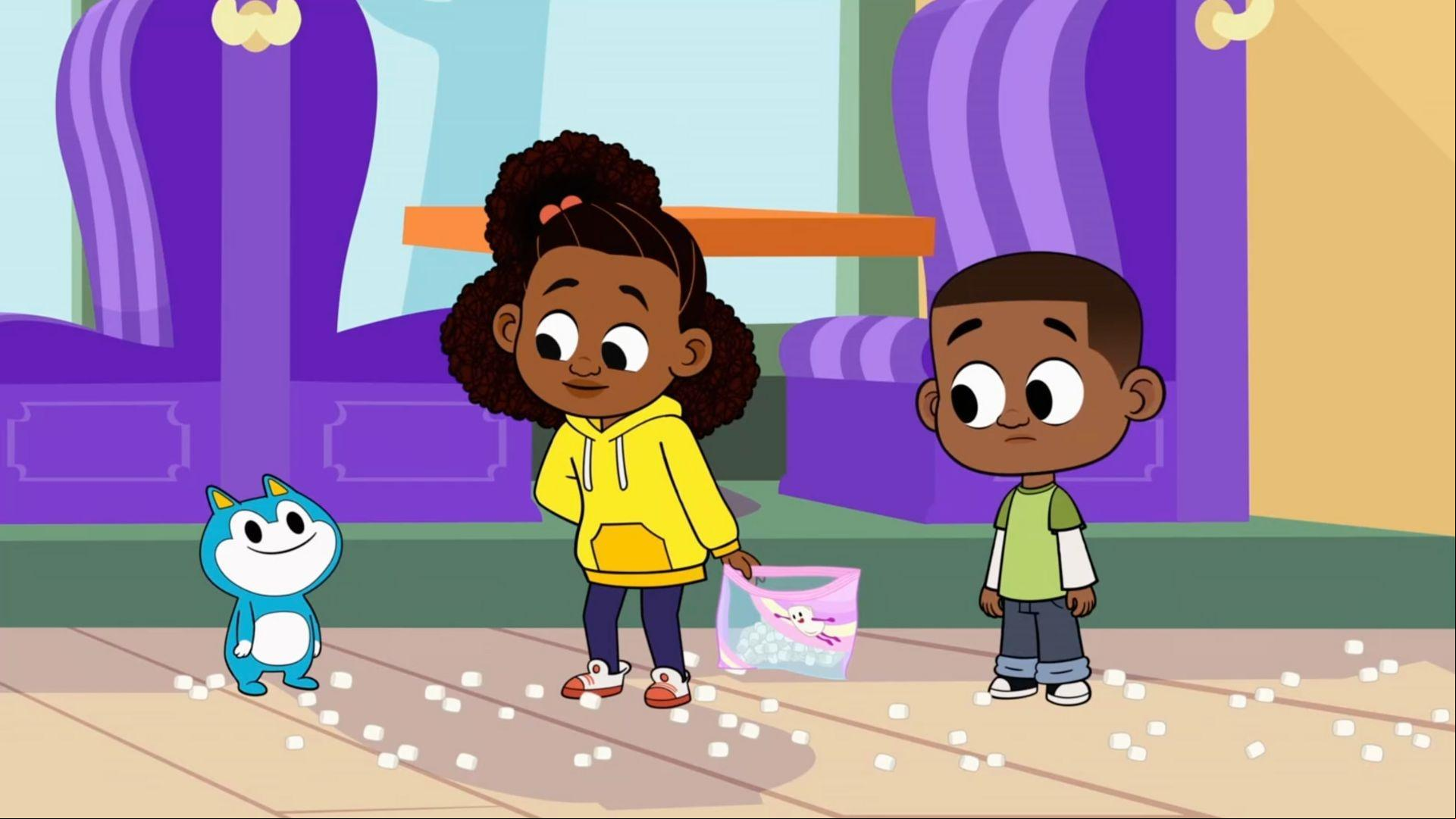 Lyla instructs Stu how to clean the marshmallows.