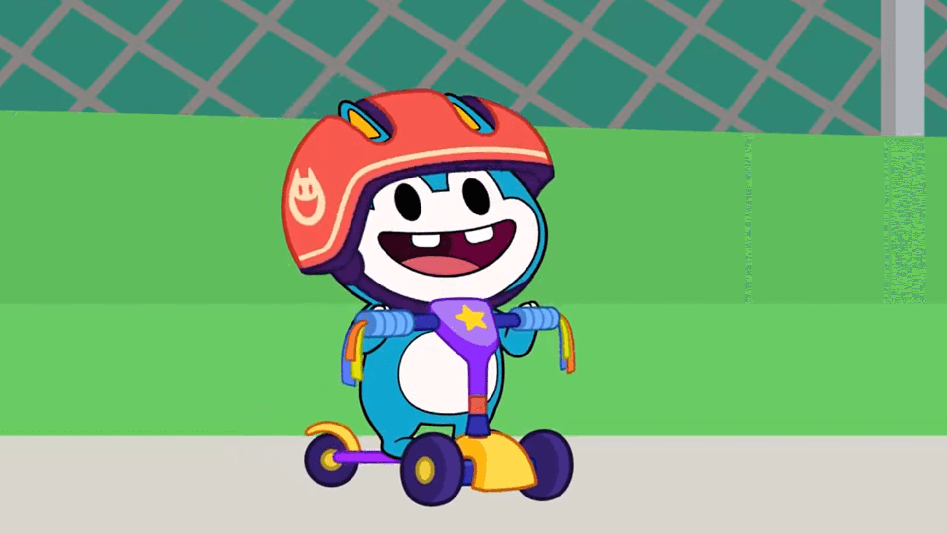 Lyla teaches Stu how to ride a scooter