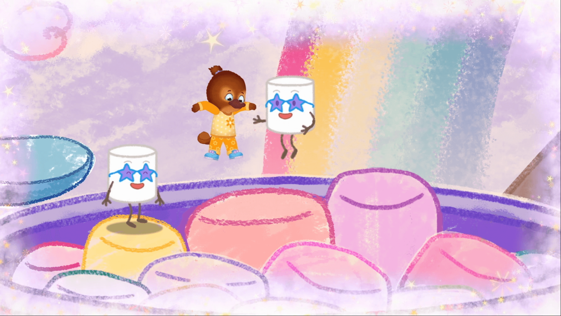 Jodi imagines she is riding down a really super swirly spoon slide!