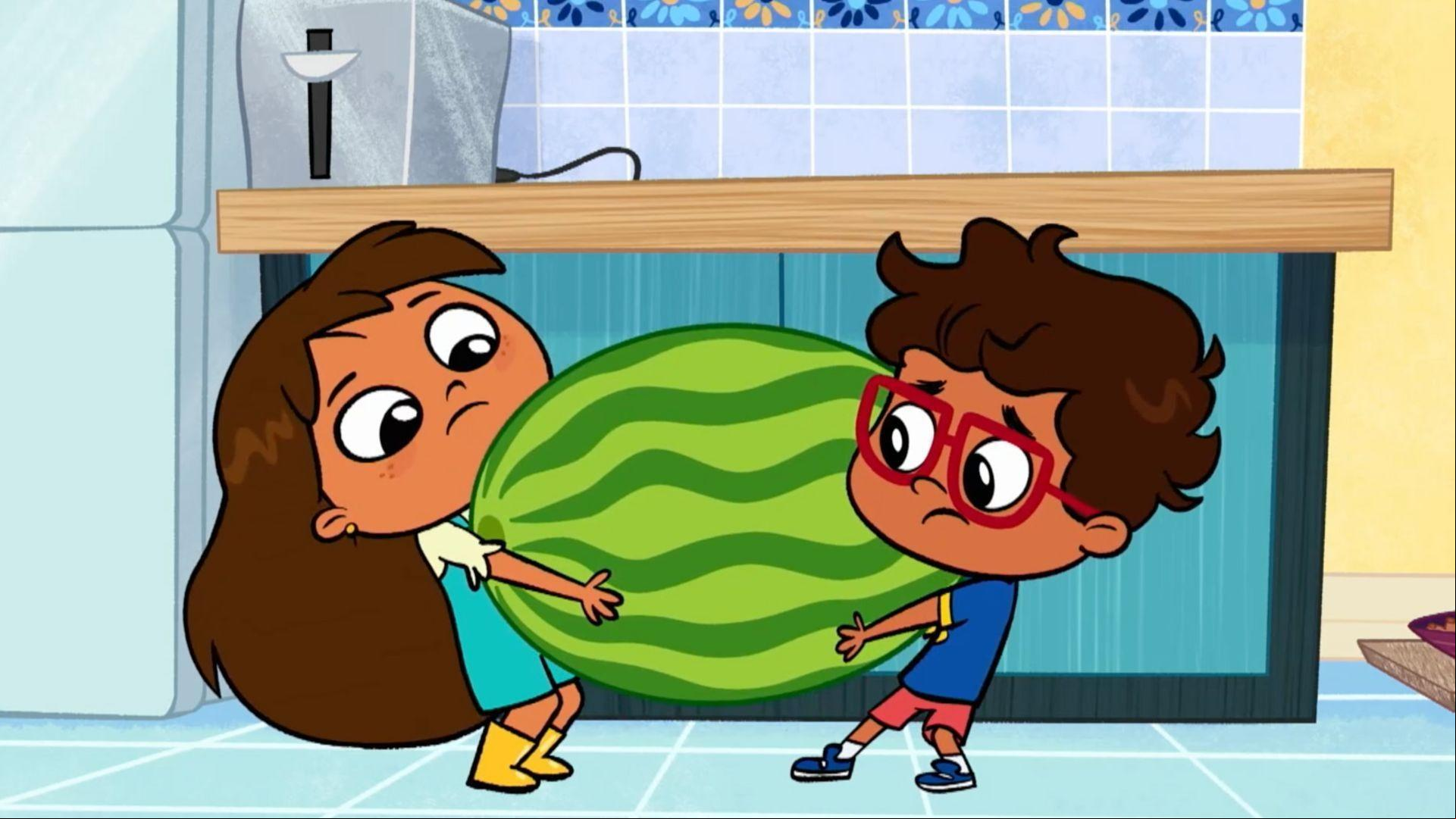 Rosie tries to bring a watermelon to the family picnic./Rosie builds a dino cave for Iggy.