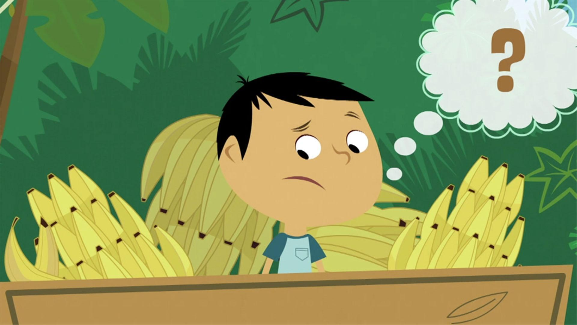 Abuela says "I wish I had a banana," but Noah thinks "un guineo" means "monkey."