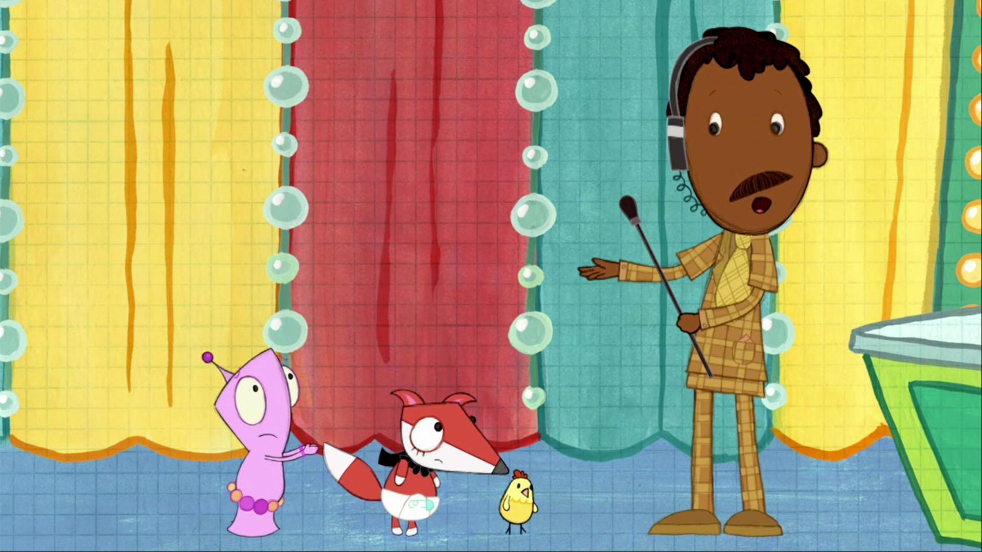 Richard, Baby Fox and The Littlest Chicken sing a song about being small on a game show.