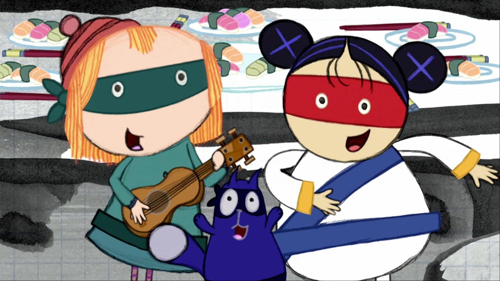 Peg, Cat, and Aki sing a song ing clues to solve problems.