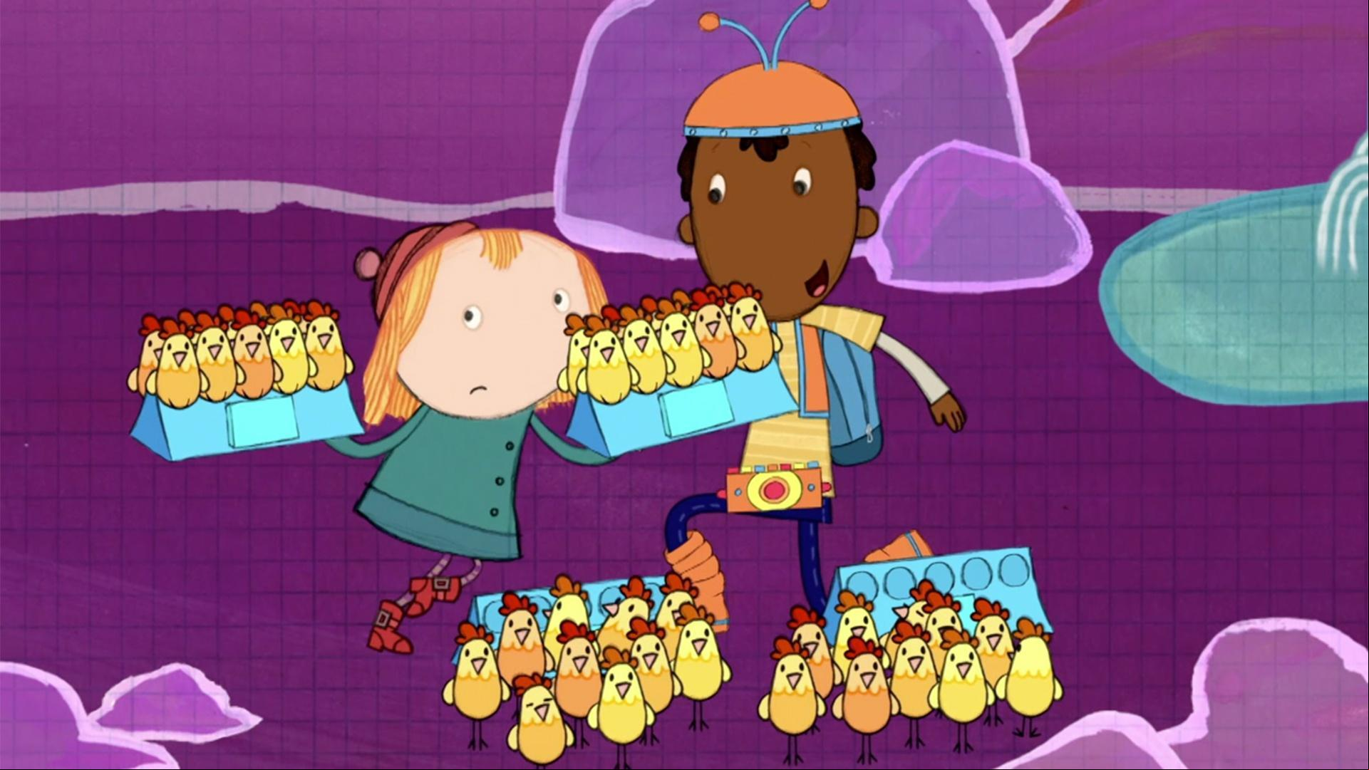 Peg + Cat have to get 100 chickens back in the coop. / Can the chickens escape Big Mouth?