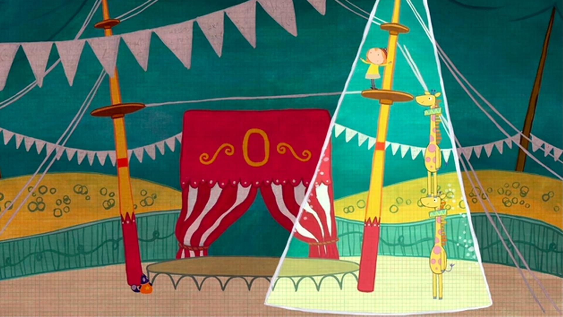 Peg finds herself in the center ring. / Peg and Cat measure their way to buried treasure.