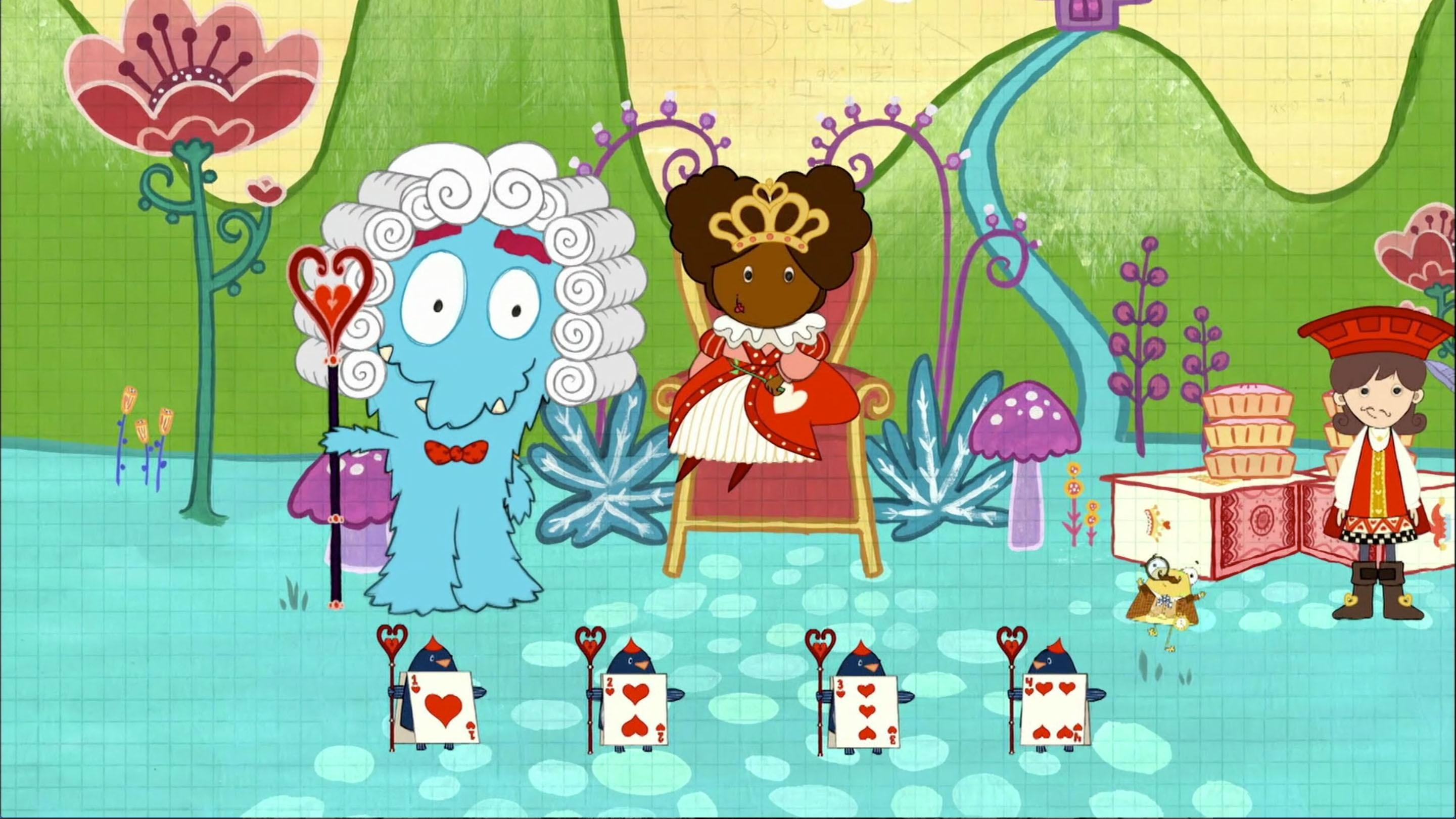 Peg and Cat help the Queen of Hearts solve a problem with her tarts.