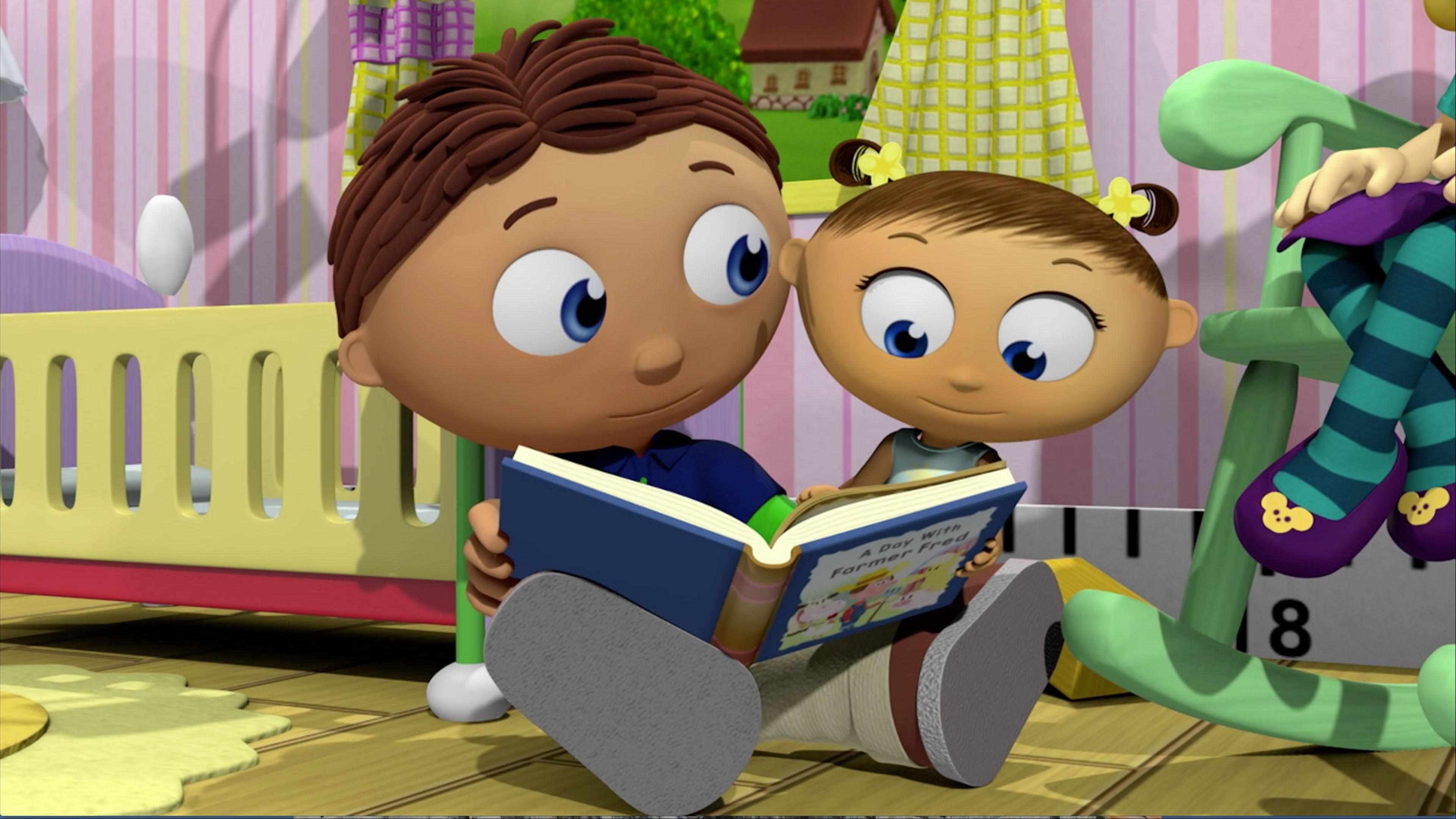 When baby Joy shakes the book "A Day with Farmer Fred", all the words fall out!