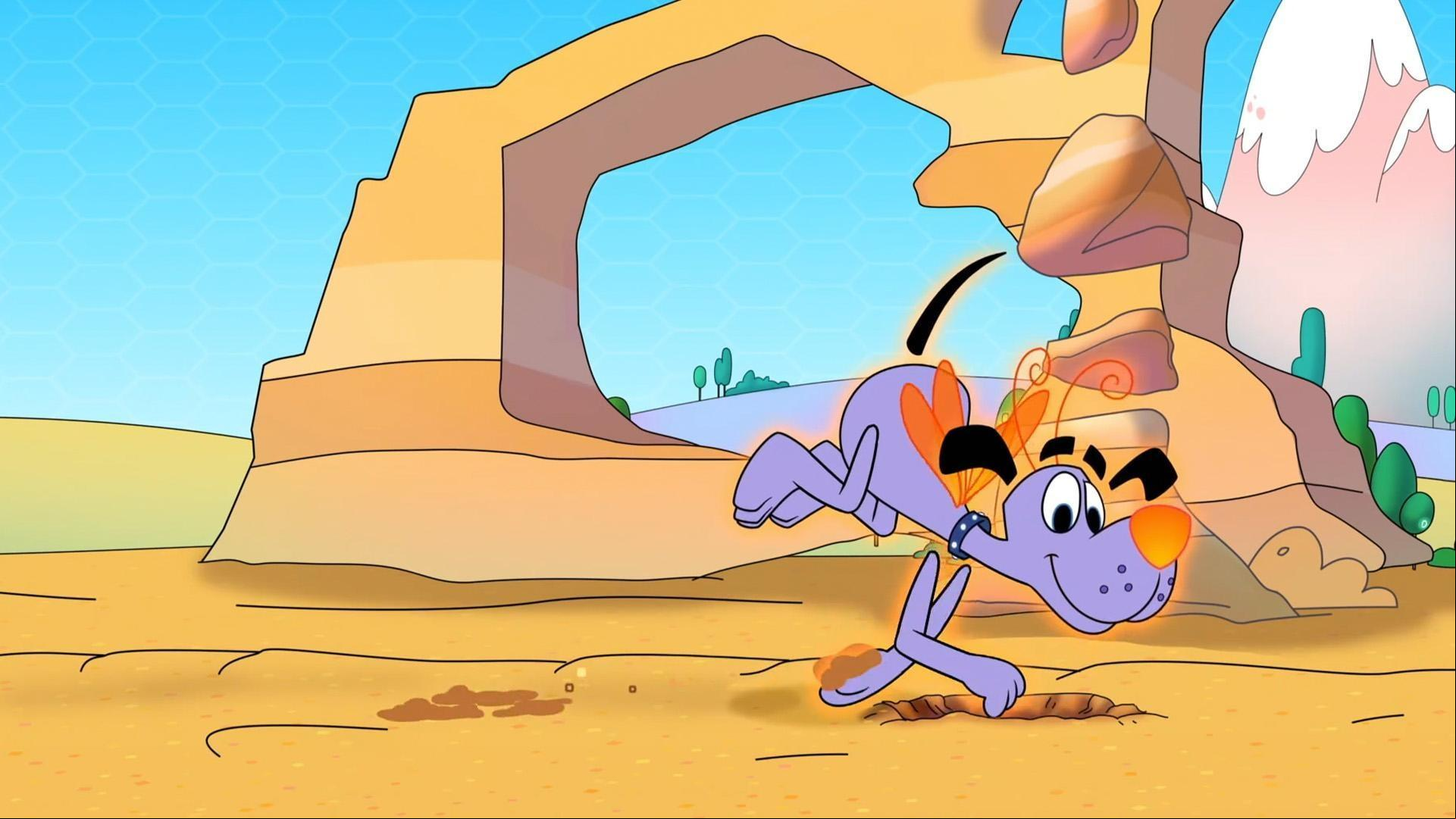 Scout helps Paleontologist Dev dig at a dig site.
