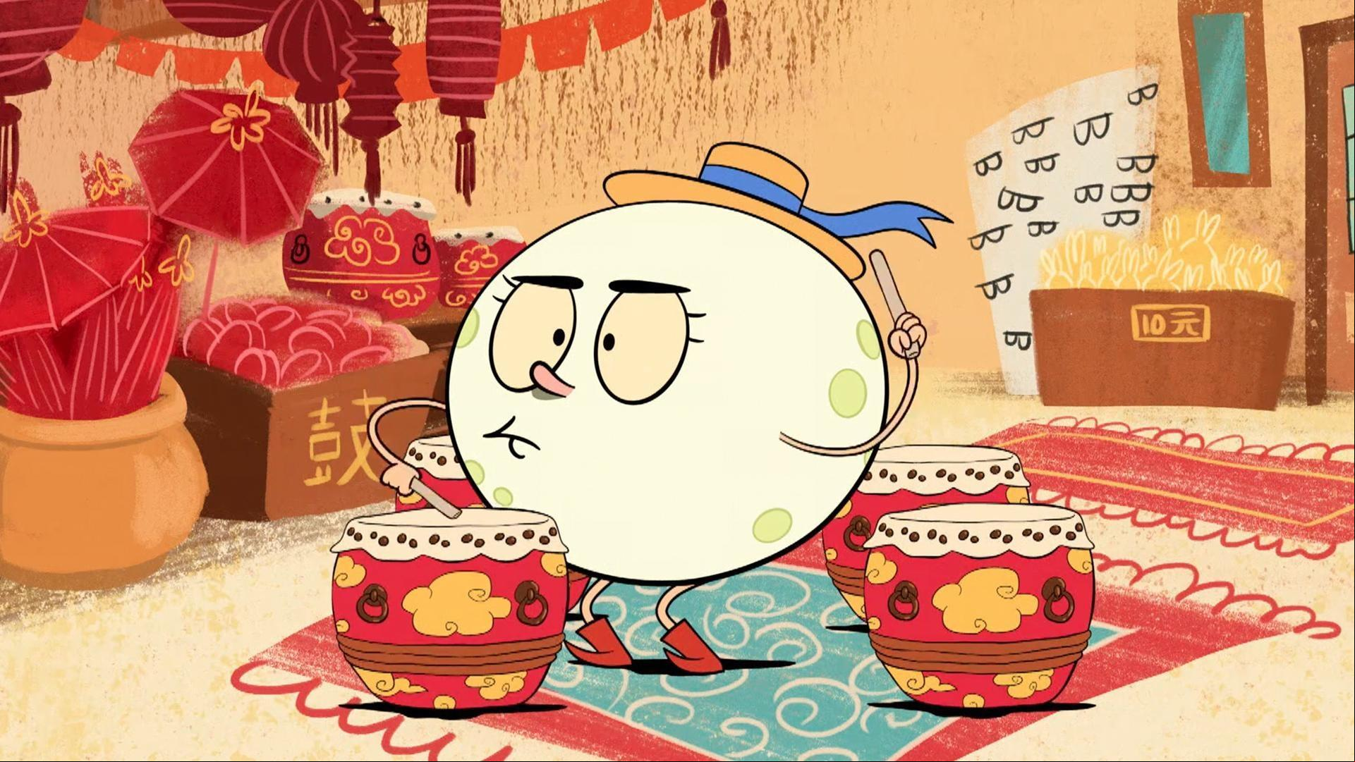 The kids learn about China's Moon Festival. / Honey takes residence in a giant drum.