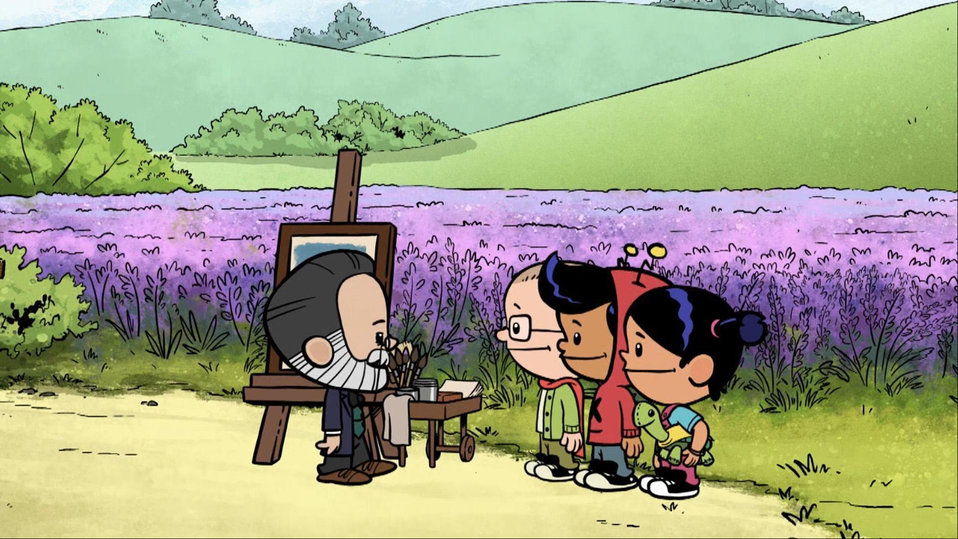 Scientist Louis Pasteur helps Xavier. / Brad learns about nature from Rachel Carson.