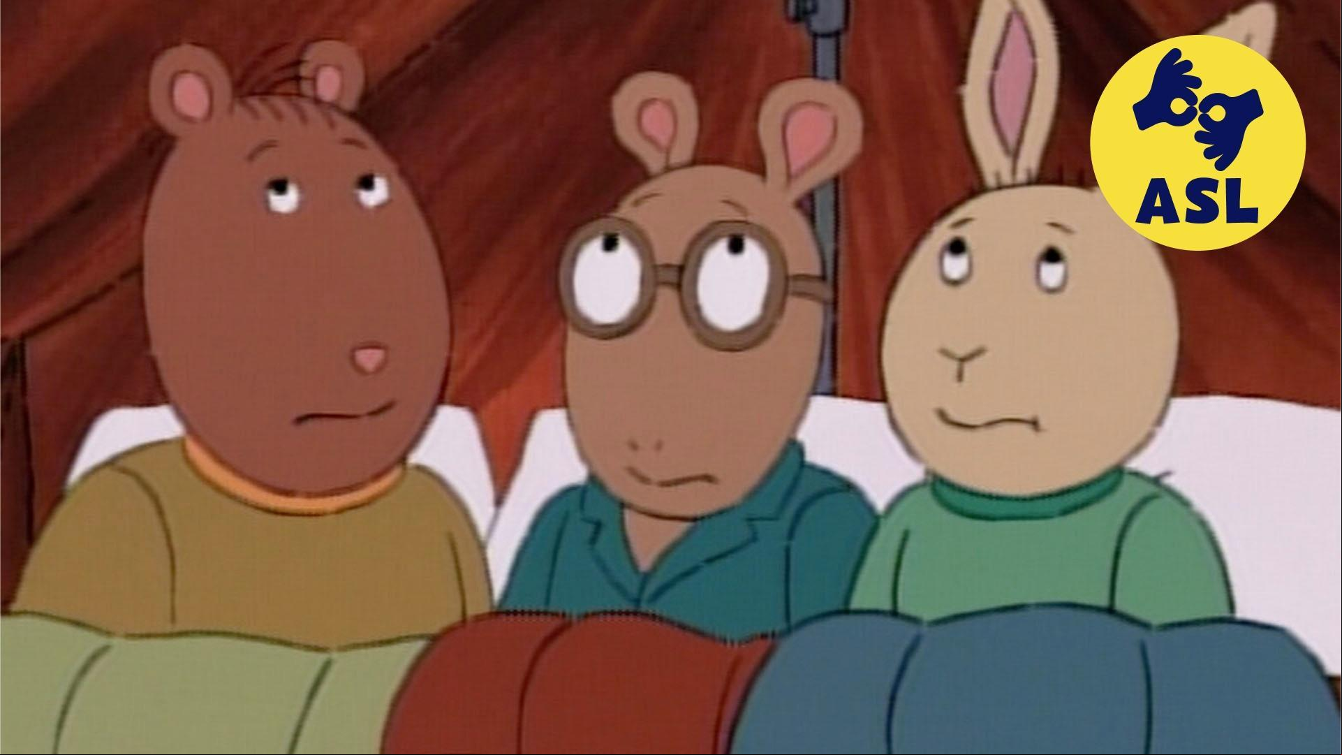 D.W. wants to  Arthur's sleepover. / Arthur tries to stay up until midnight.