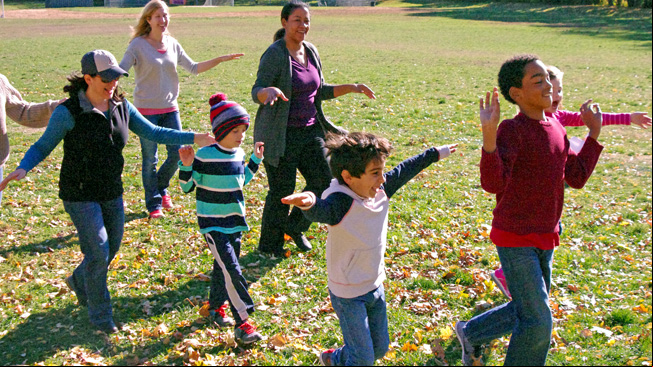 Kids flapping arms like a bird